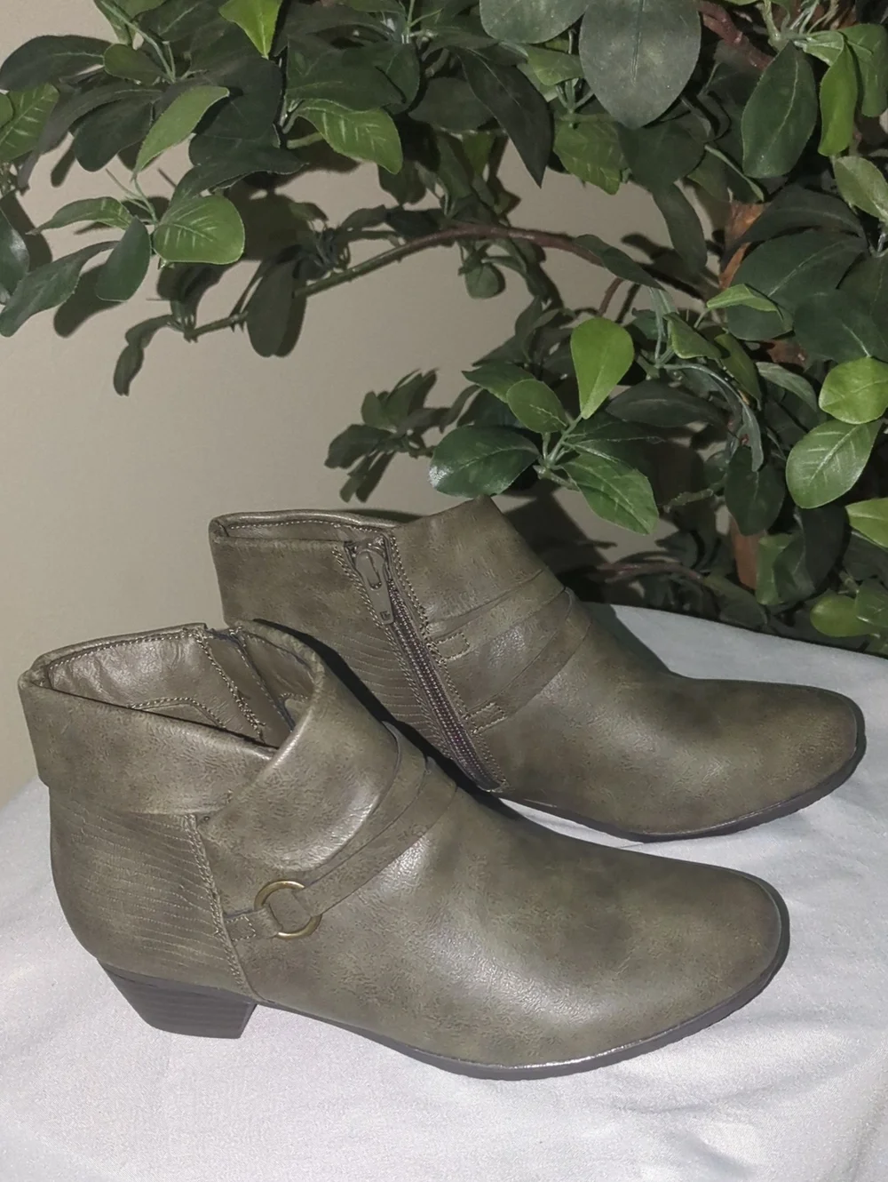 Kim Rogers Olive Ankle Booties with Side Zip